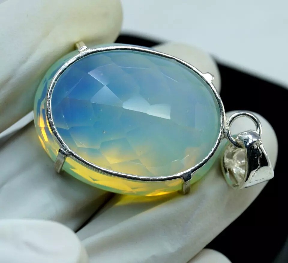 Certified 96 Ct Natural Opal Oval Cut 925 Solid Silver Pendant Loose Gemstone