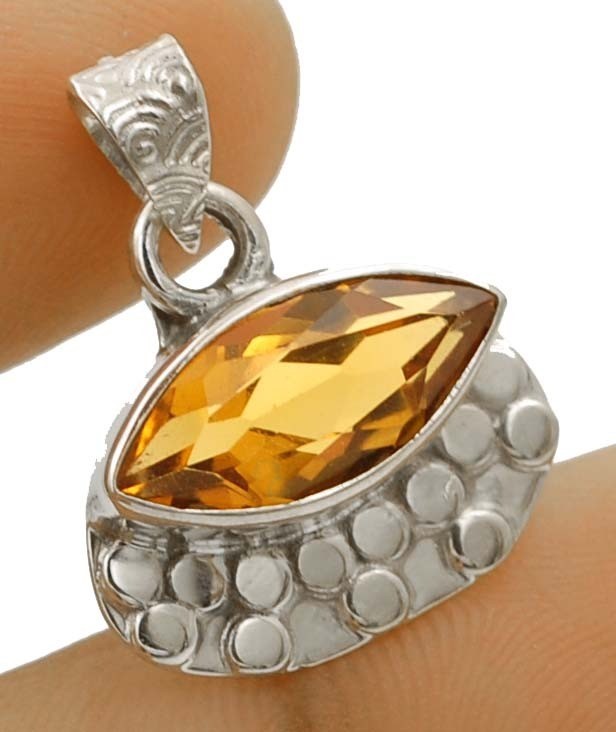 2CT Natural Golden Citrine 925 Solid Sterling Silver Pendant 1″ Long @B3-2