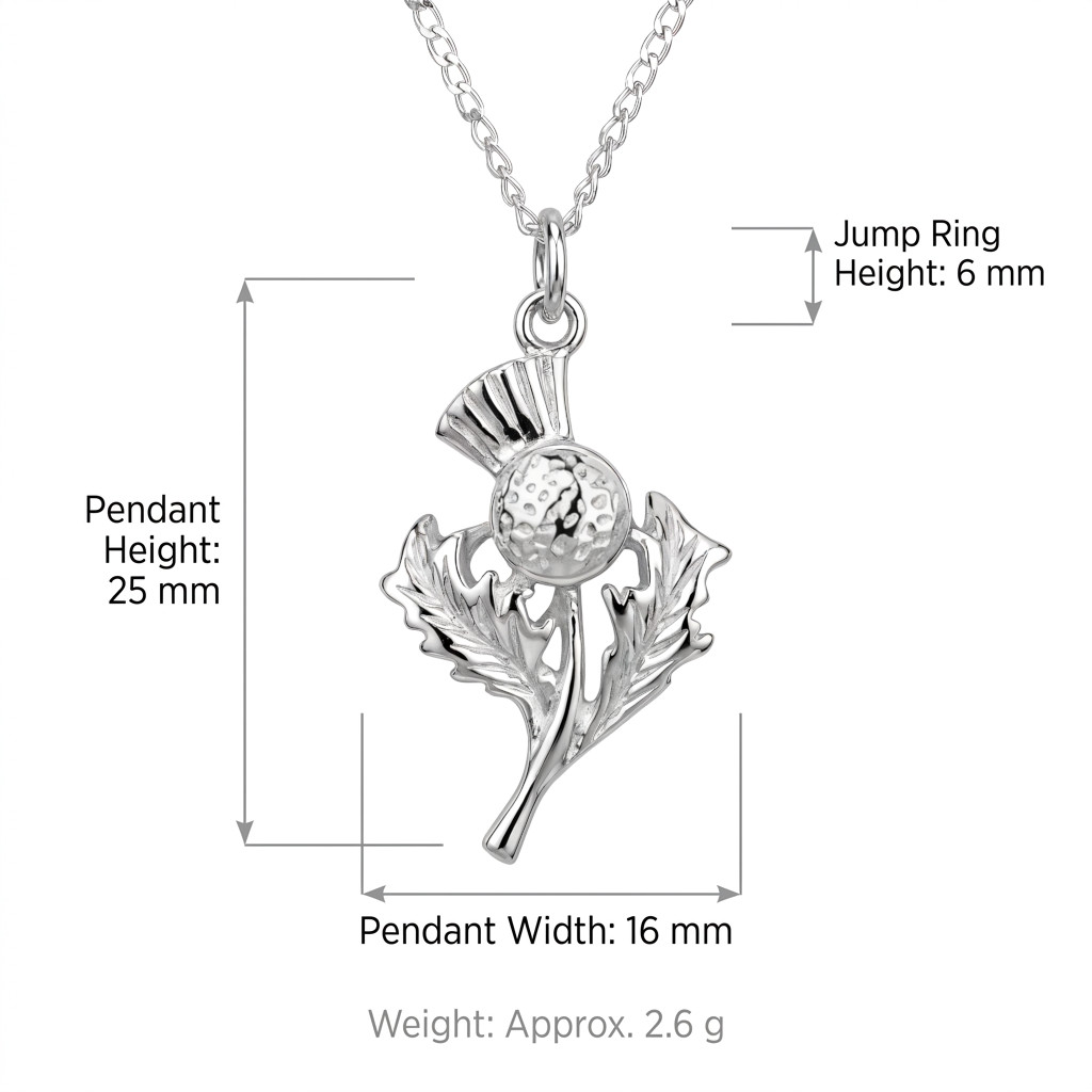 Sterling Silver Thistle Pendant with 18″ Silver Chain & Gift Box