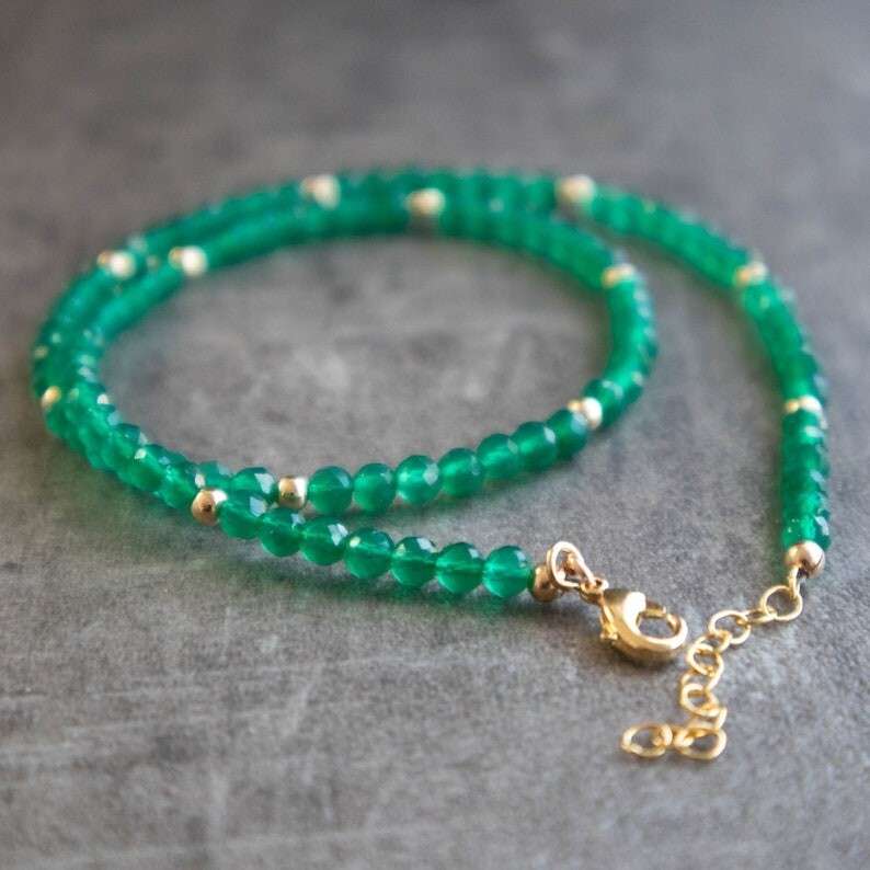 Beautiful Green Onyx Faceted Round 2-3MM Gemstone Beaded 18″ Handmade Necklace