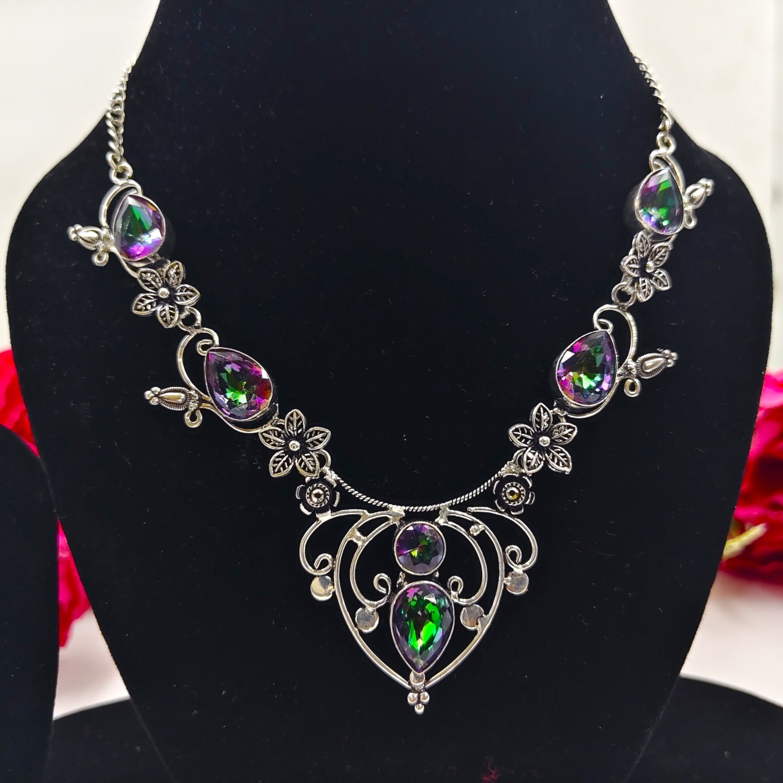 Mystic Topaz Gemstone Handmade 925 Sterling Silver Jewelry Necklace Sz-17-18″