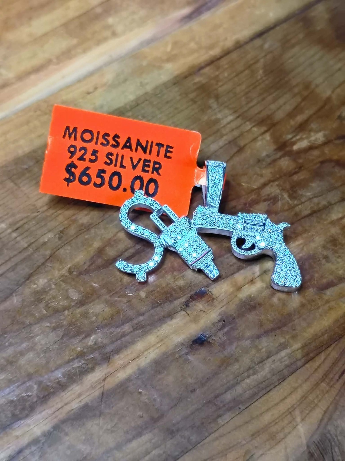 Real Moissanite 2.50Ctw Pendant Custom “Money Gun” Sterling Silver 925 Hustler