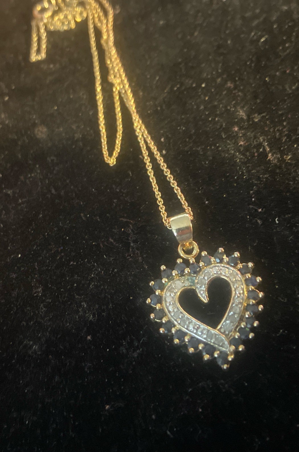 Sterling Silver 925 Black & White Diamond Heart Pendant/Necklace Signed FAS 18″