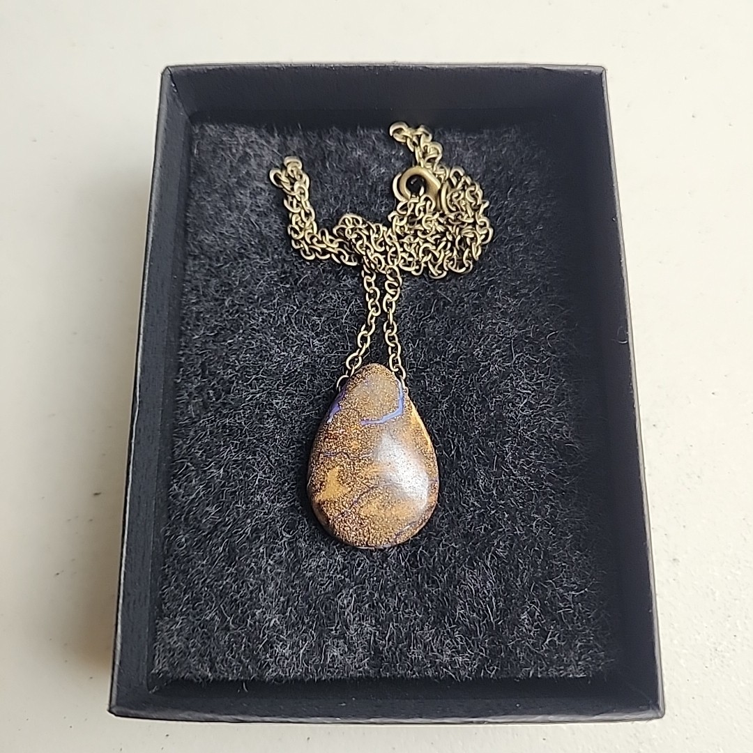 Australian Boulder Opal Pendant 1 Inch Necklace Gemstone Blue Purple Brown Stone