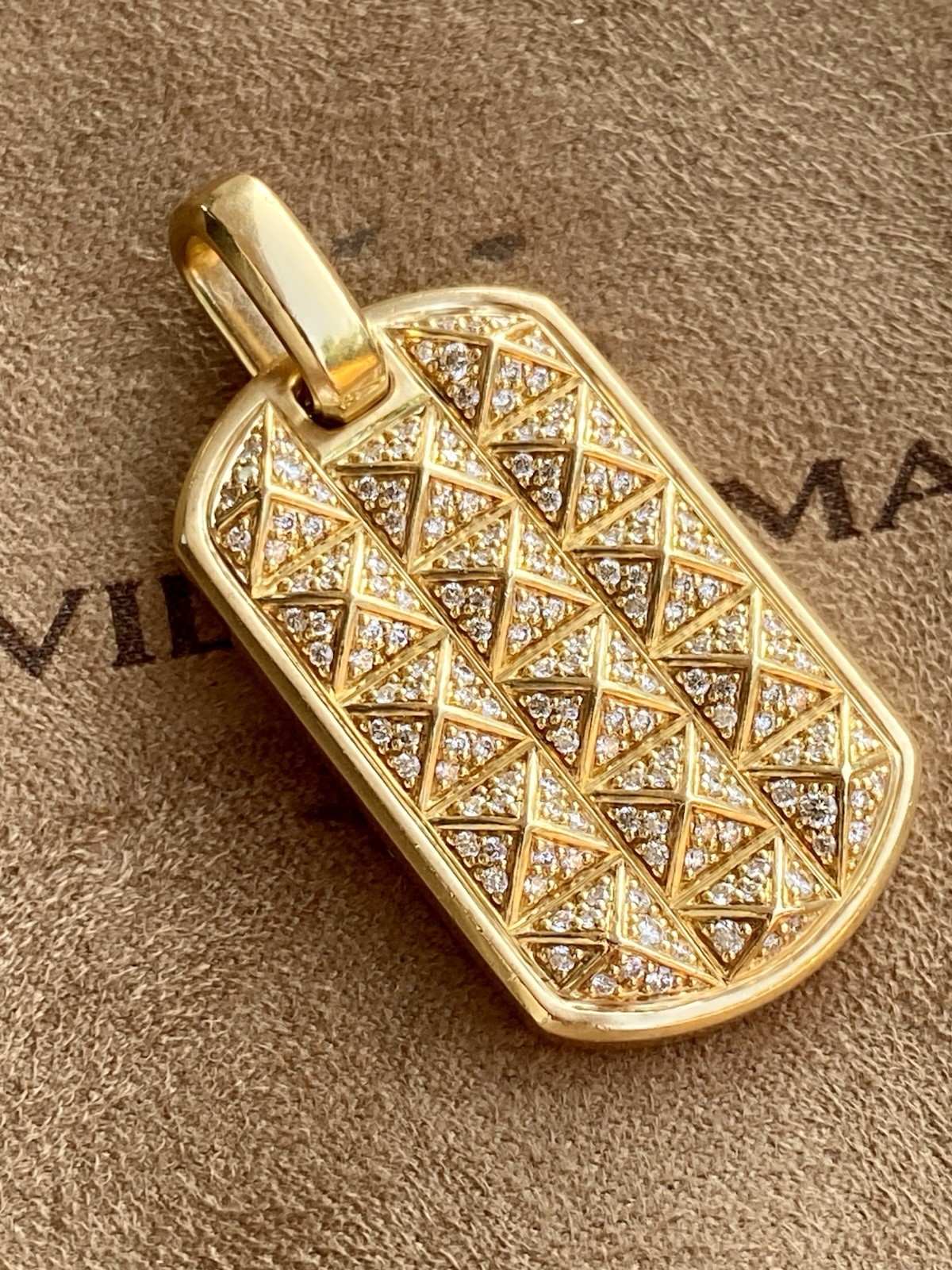 David Yurman 18k Gold Diamond Pyramid Pendant 1.75” $12,500 23.4 Gram