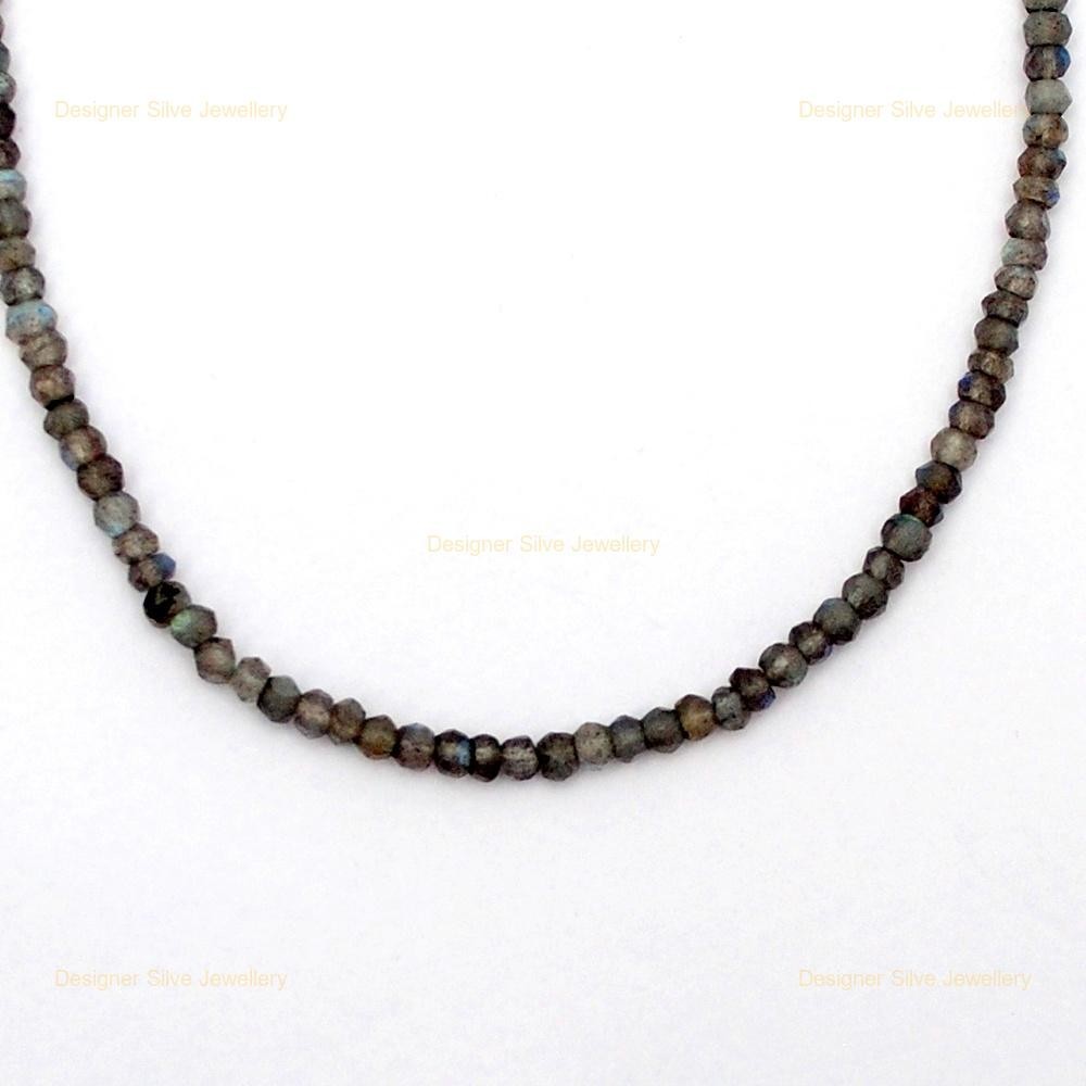 New Blue Flashy Sterling Silver Labradorite Gemstone Boho Beaded Necklace Chain