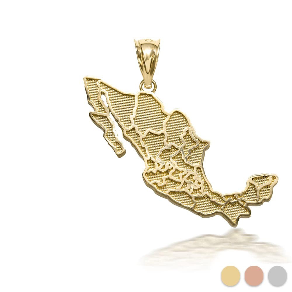 Gold Mexico Map Outline Pendant Necklace (Available in Yellow/Rose/White)