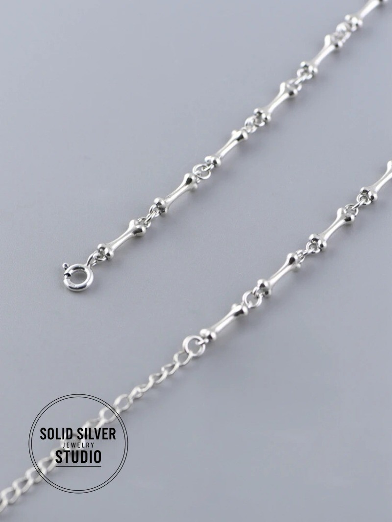 S925 Authentic Sterling Silver Skull&Bone Link Chain Punk Gothic Biker Necklace