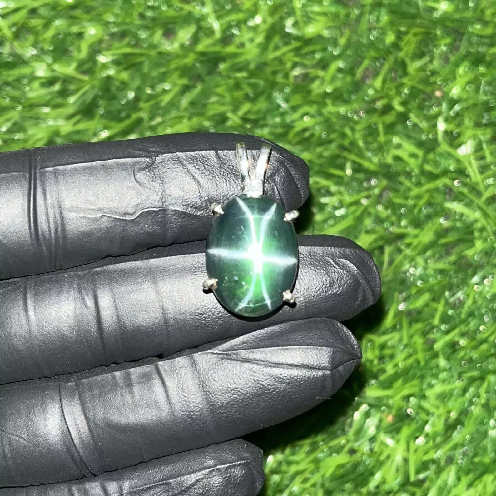 Certified Natural Green Star Sapphire Pendant 925 Solid Silver SG Gemstone 26Ct+