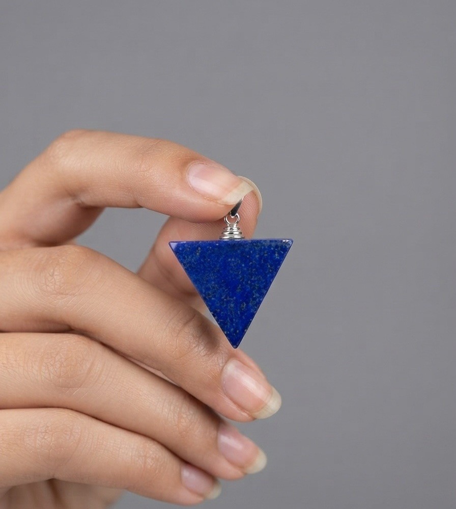 Natural Afghan Lapis Lazuli Triangle Pendant – Stainless Steel Bail Geometric