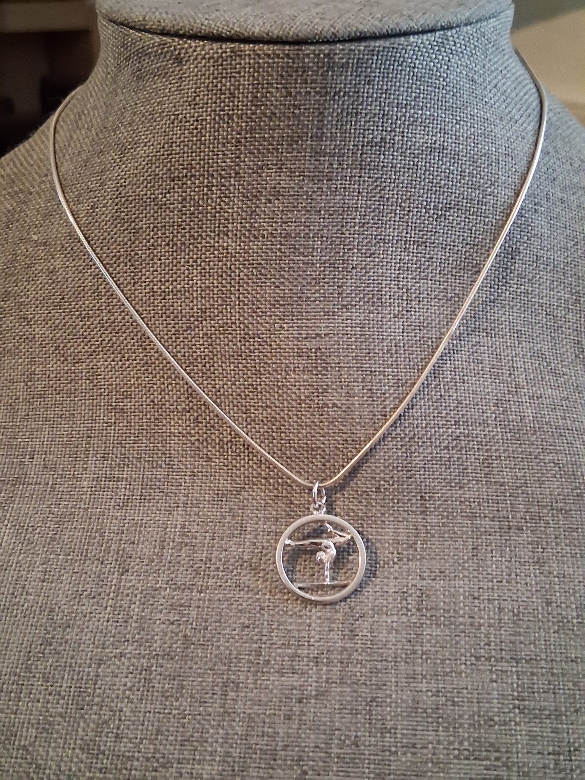Sterling silver gymnast female high beam cut out pendant necklace Gymnastics 16″