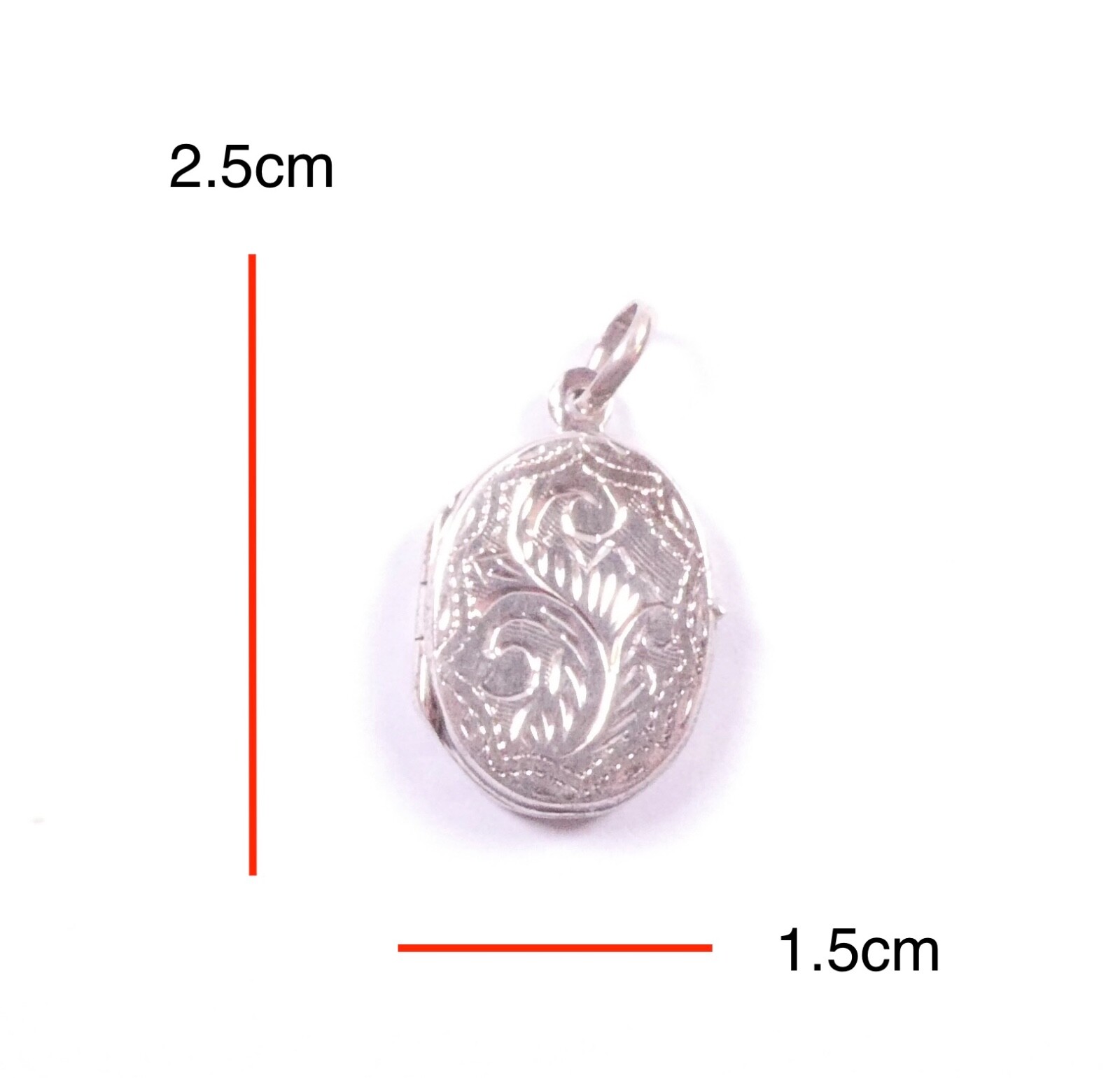 Oval Locket Pendant Chased Flat Design Double Sided 925 Sterling Silver 2.7g