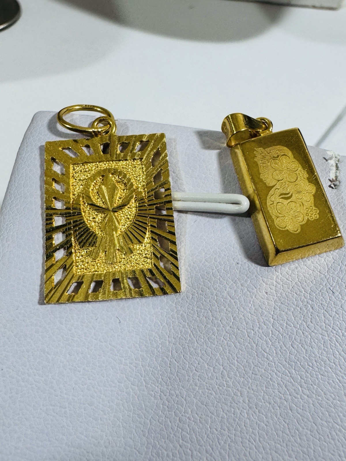 Gold 22K Solid 916 Real Gold Two Set (2) Bar/ Sikh Allah Devine Pendant 5.2g