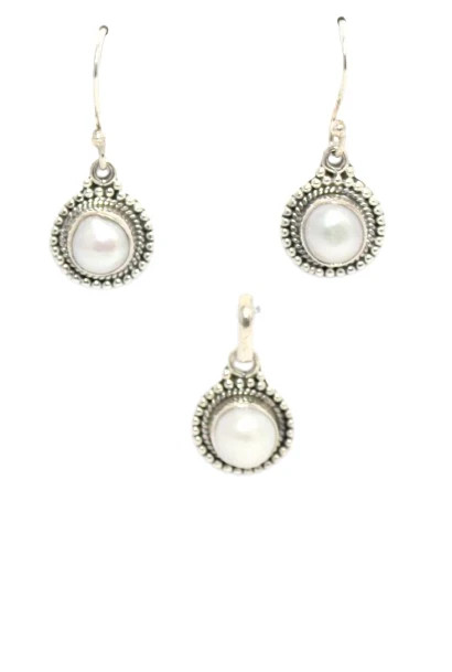 925 Sterling Silver Freshwater Pearl Pendant Earrings Set Women Gemstone Jewelry