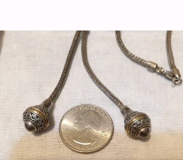 Sterling Silver 9.25 Double Ball- 14kt Gold Adjustable Lariat Necklace Bali