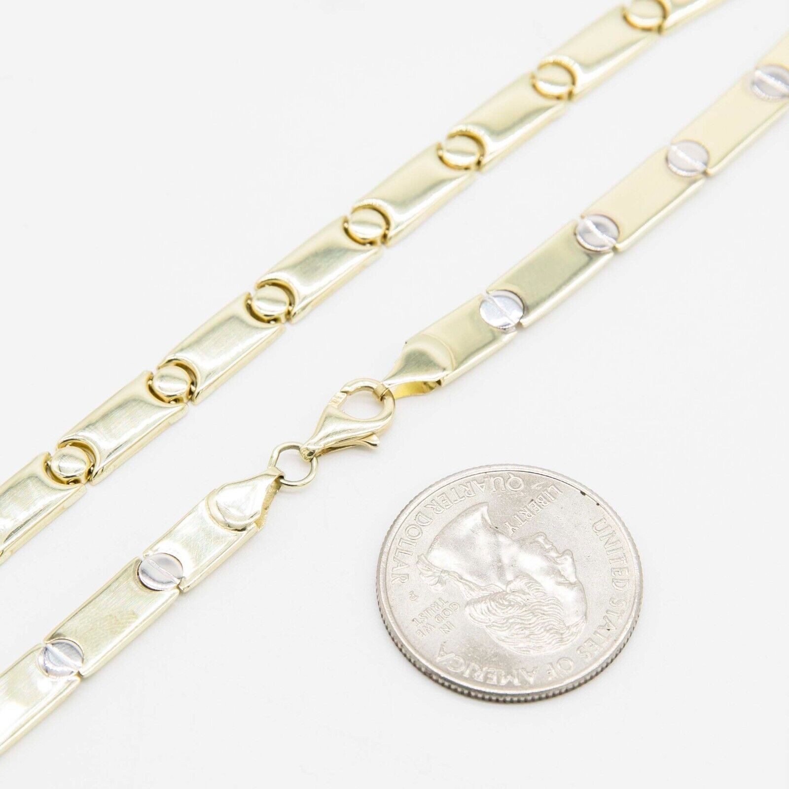 5.5mm Reversible Screw Link Design Necklace Real 10K Yellow White Gold 17″