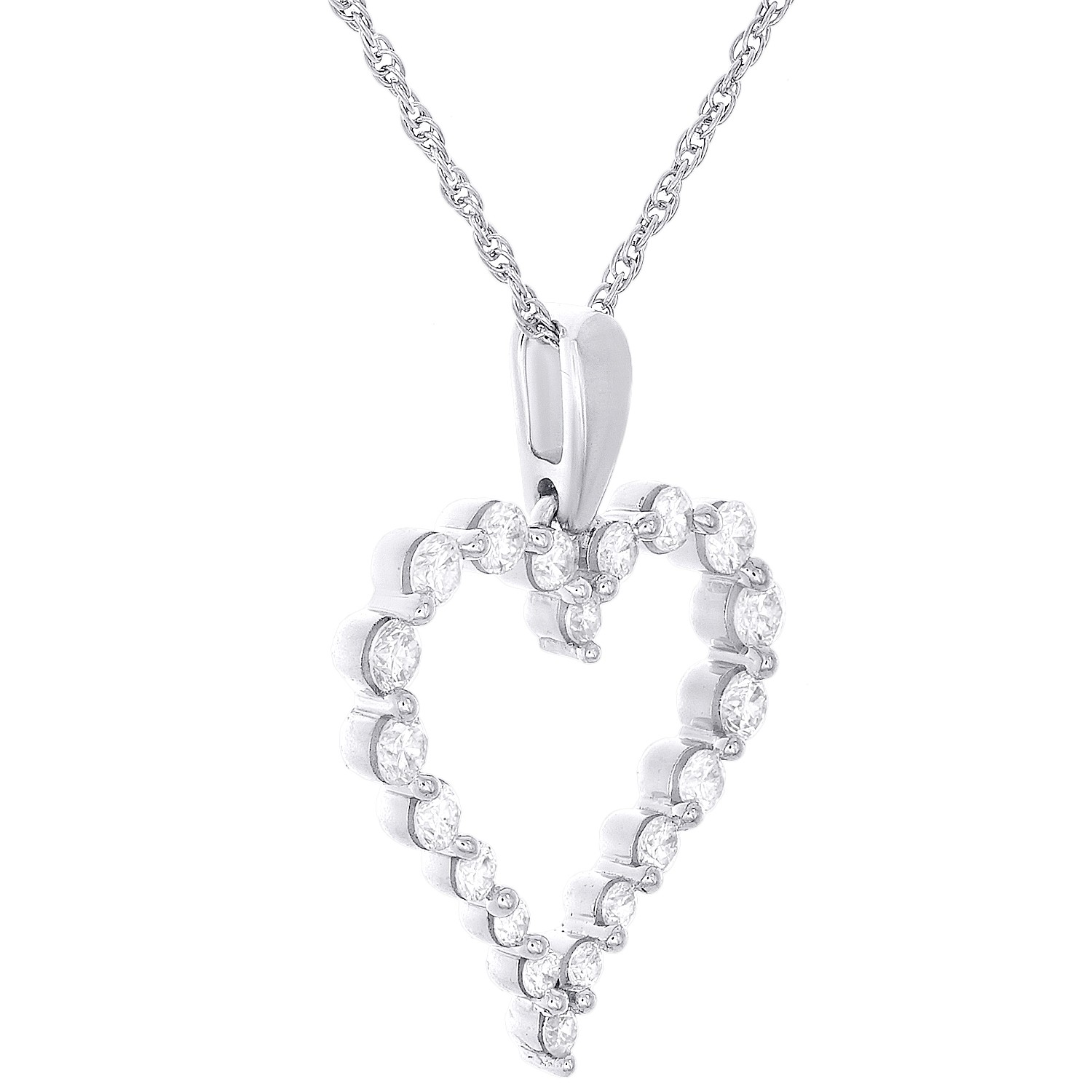 925 Sterling Silver Lab Created Diamond Women’s Frame Heart 18″ Necklace 1/2 CT