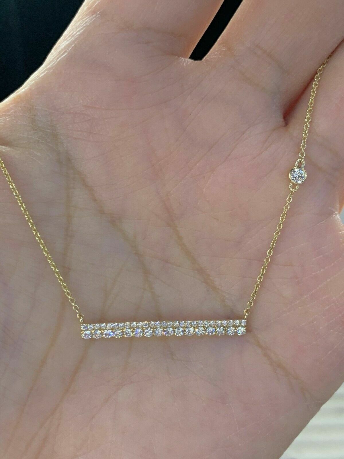 1.20Ct Round Brilliant Cut Diamond Bar Pendant 14K Yellow Gold Finish Free Chain