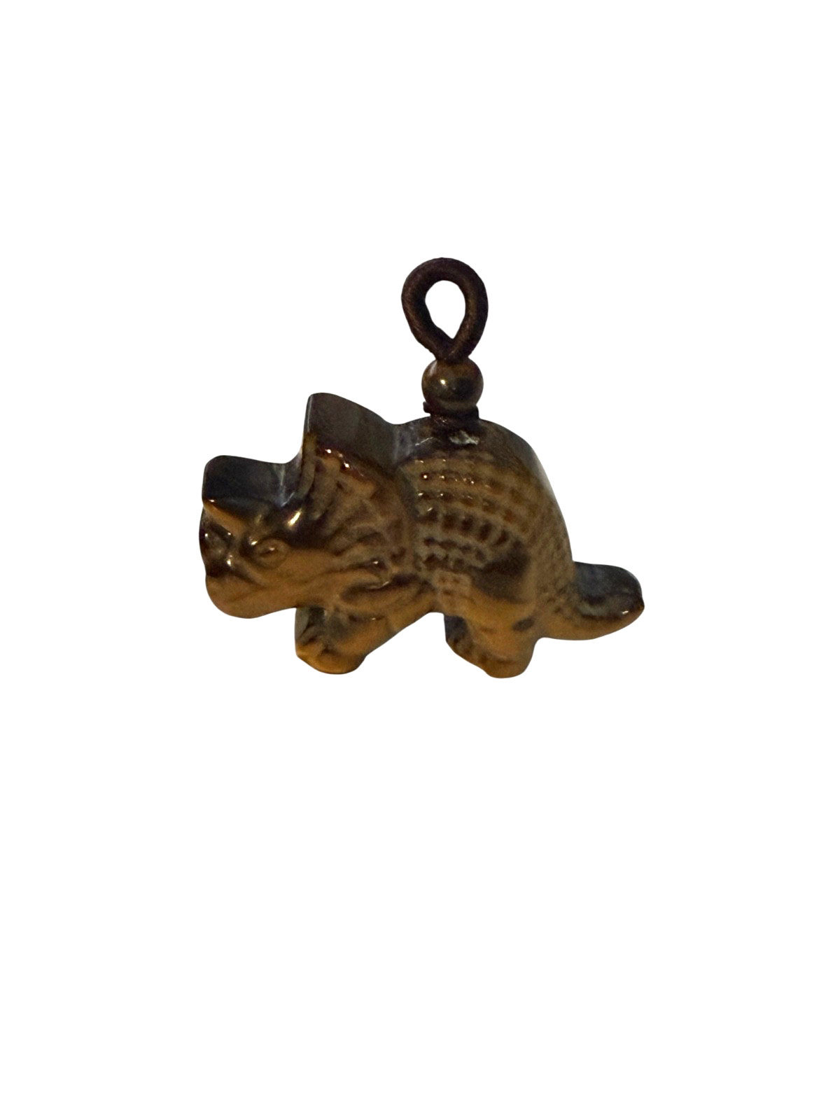 Tiger’s Eye Pendant- DINOSOUR- brown cord bezel- brown- pretty detail