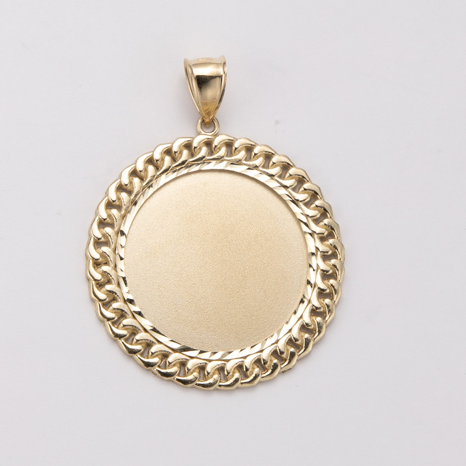SOLID 10K Curb Link Framed Medallion Picture Frame Memory Pendant Yellow Gold