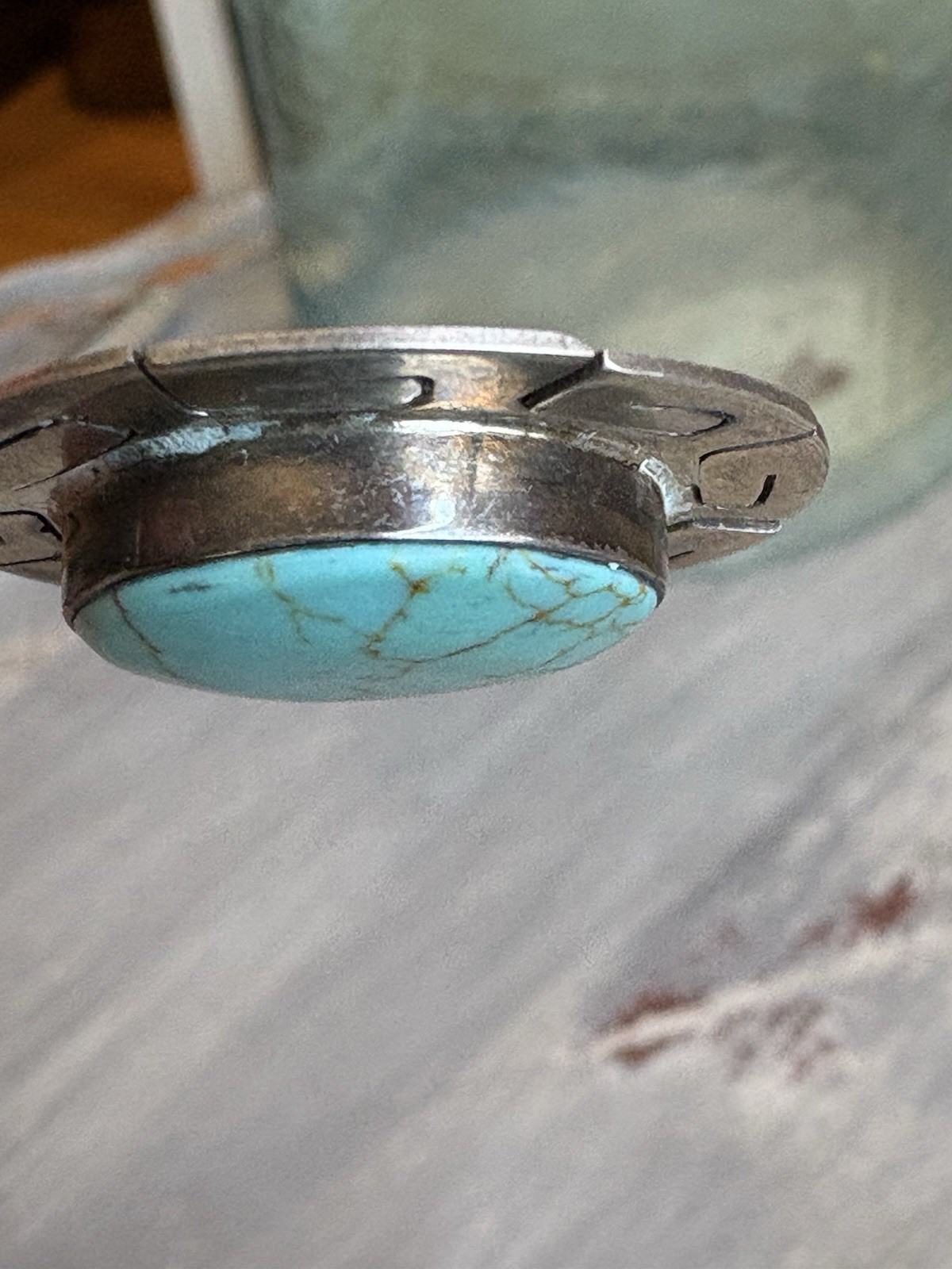 Signed 925 Sterling Silver Round Blue Turquoise color Bezel Set Pendant