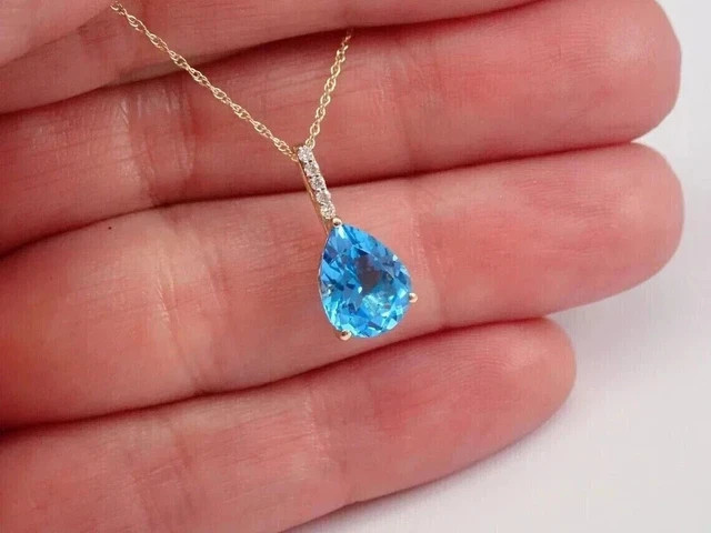 2.50Ct Pear Cut Lab-Created Blue Topaz Teardrop Pendant 14K Yellow Gold Plated