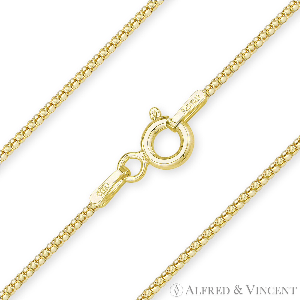 1.4mm Popcorn Coreana Link 925 Sterling Silver 14k Y Gold-Plated Chain Necklace