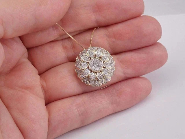 2Ct Round Cut Lab Created Diamond Cluster Flower Pendant 14K Yellow Gold Plated