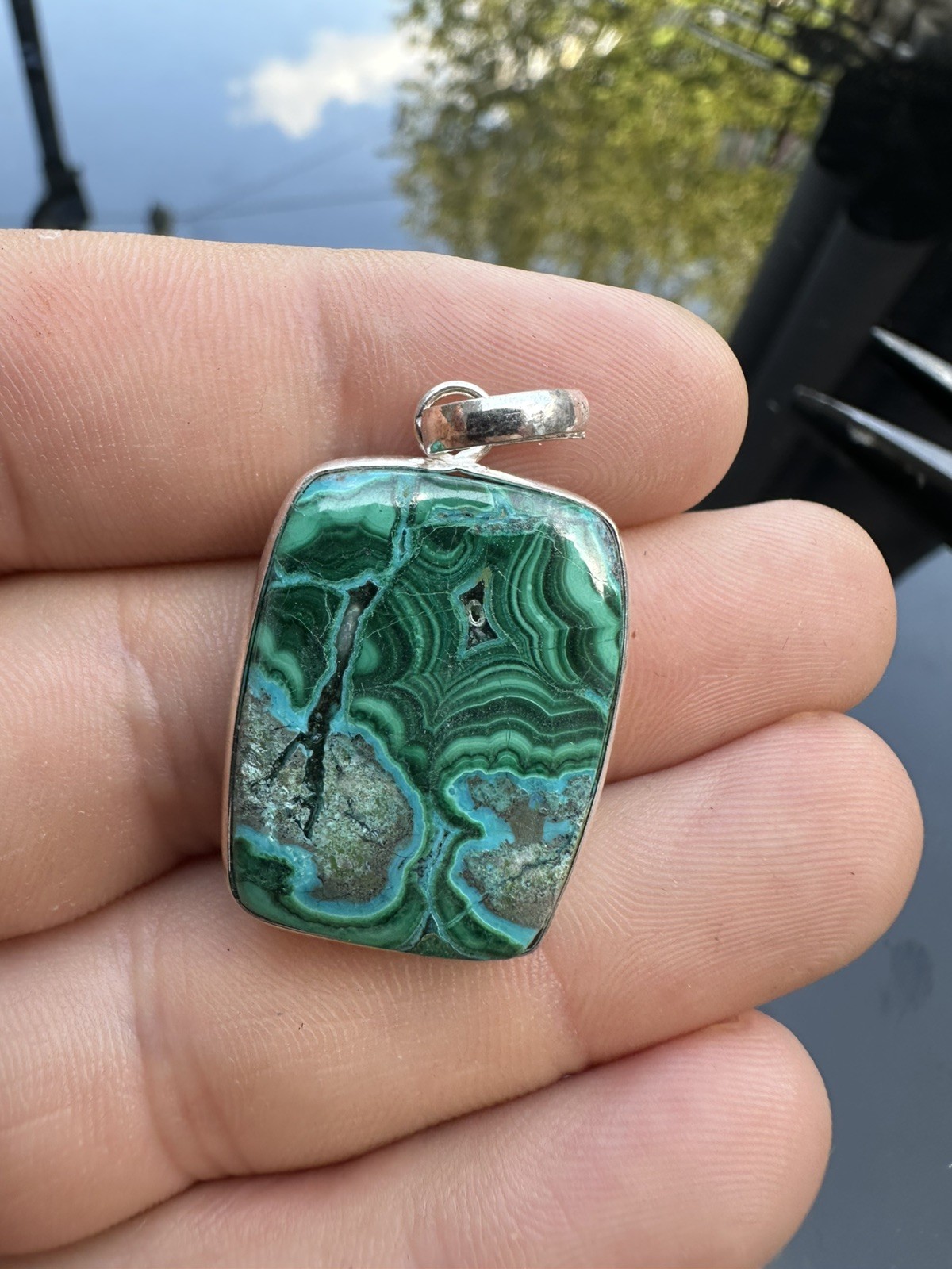 Malachite Chrysocolla 925 Sterling Silver Pendant Natural C1