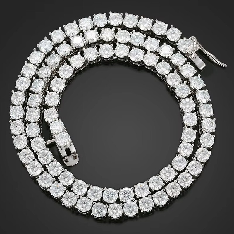 6.5mm Round Real Moissanite Tennis Necklace Hip Hop 925 Sterling Silver Chain