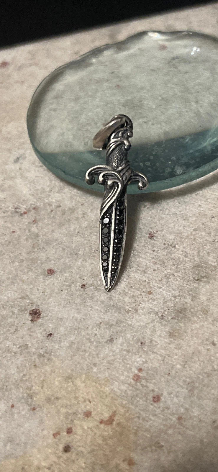 David Yurman Sterling Silver 925 Waves Dagger Amulet Pendant 2ct Black Diamonds