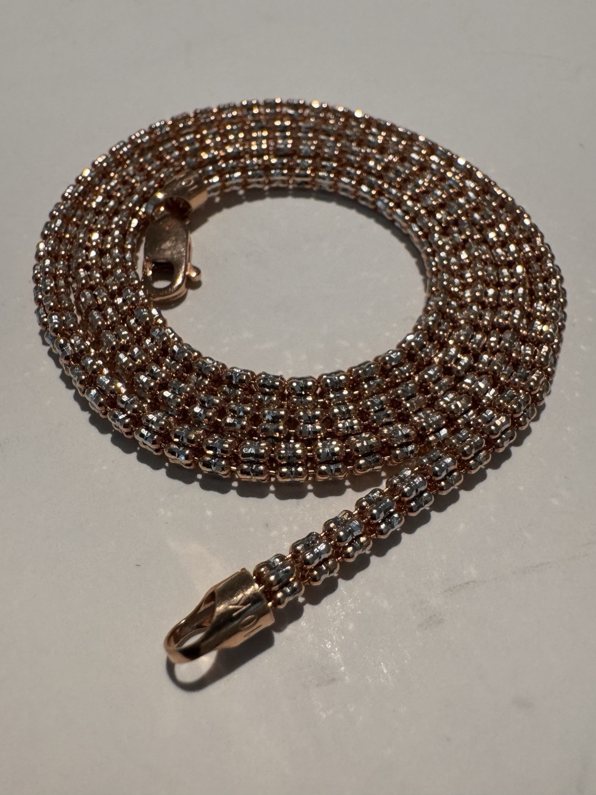 Solid 10K Two Tone Rose Gold Ice Link Chain Necklace 2.5mm Width/20” Length-14g