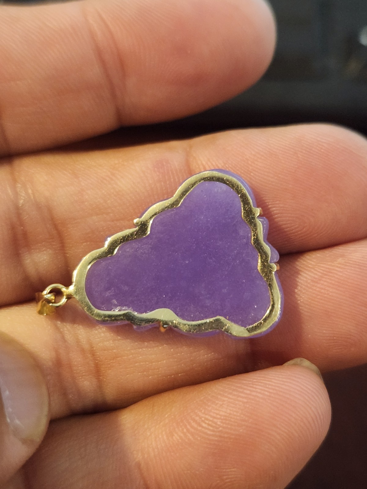 14K Solid Gold Purple buddha Jade Pendant