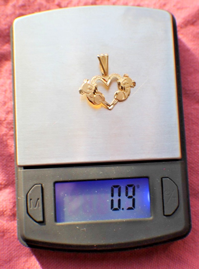 Solid 14K Yellow Gold Koala Heart Charm Pendant Australia In Love Pair