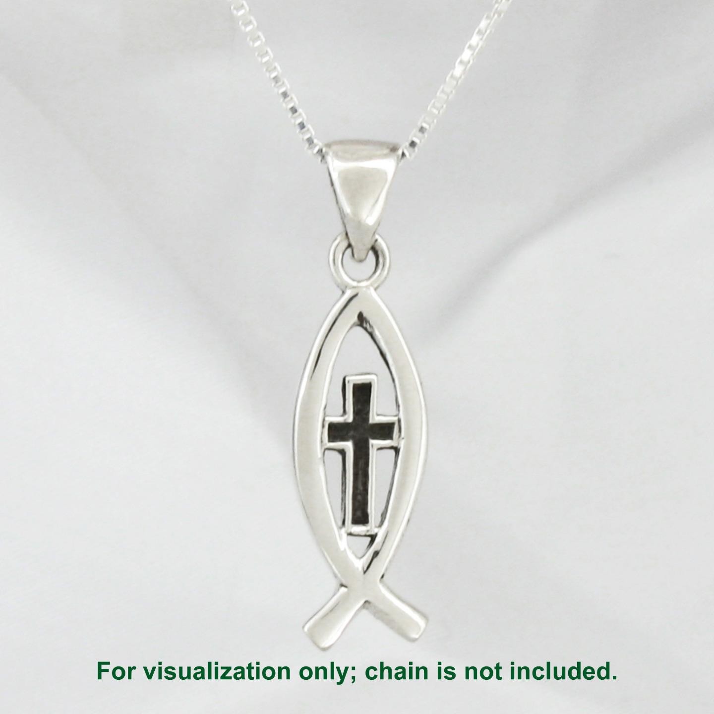 Ichthys & Cross Pendant – SOLID ‘925’ Sterling Silver – Add your own chain!
