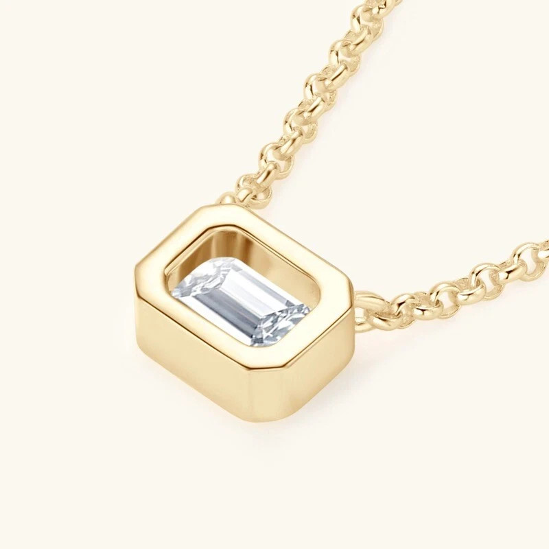 1ct Emerald GRA Certified Moissanite Pendant Necklace 14k Gold Plated 925 Silver