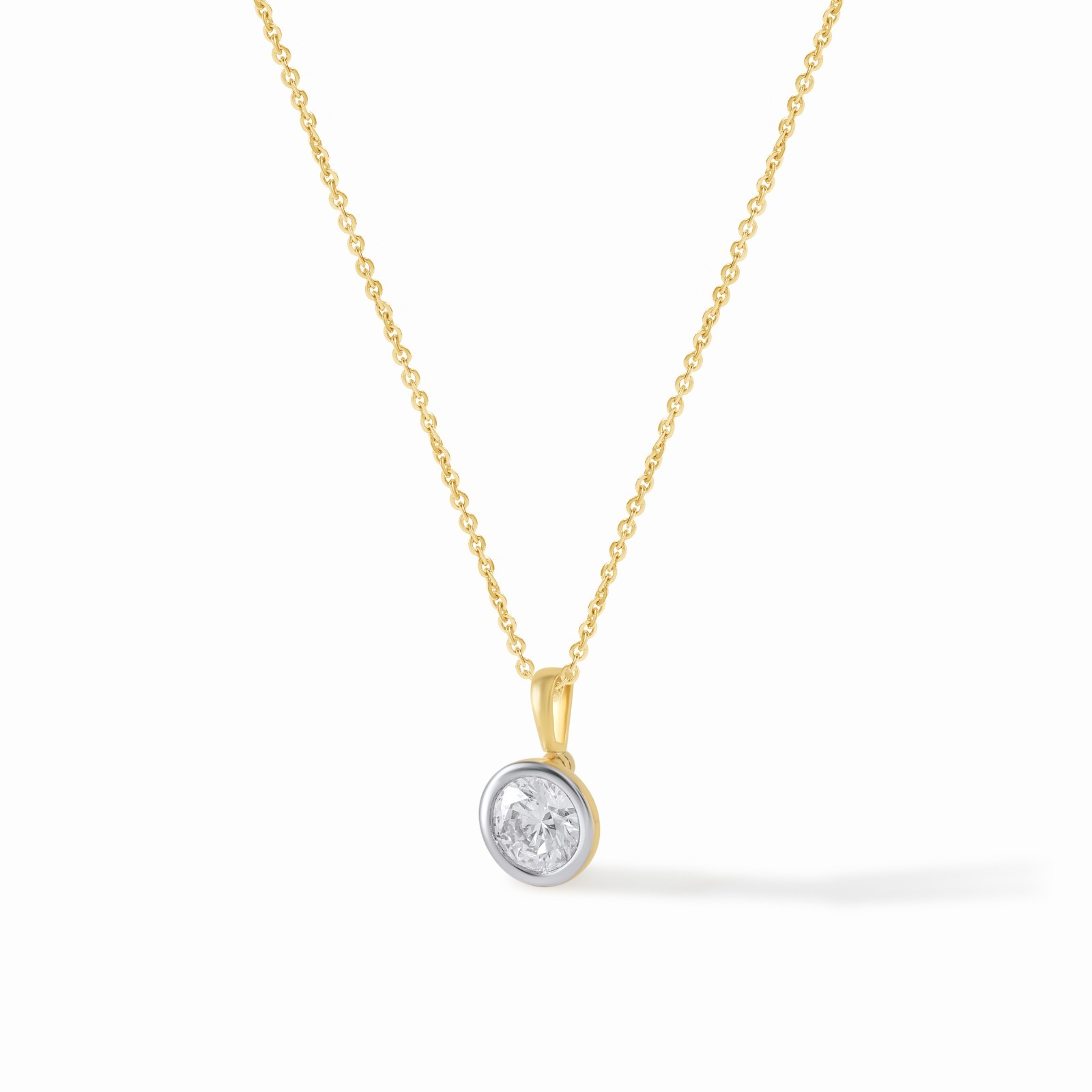 Women’s Pendant Chain Real 14K Yellow Gold 0.75 CT Round Cut Lab Grown Diamond
