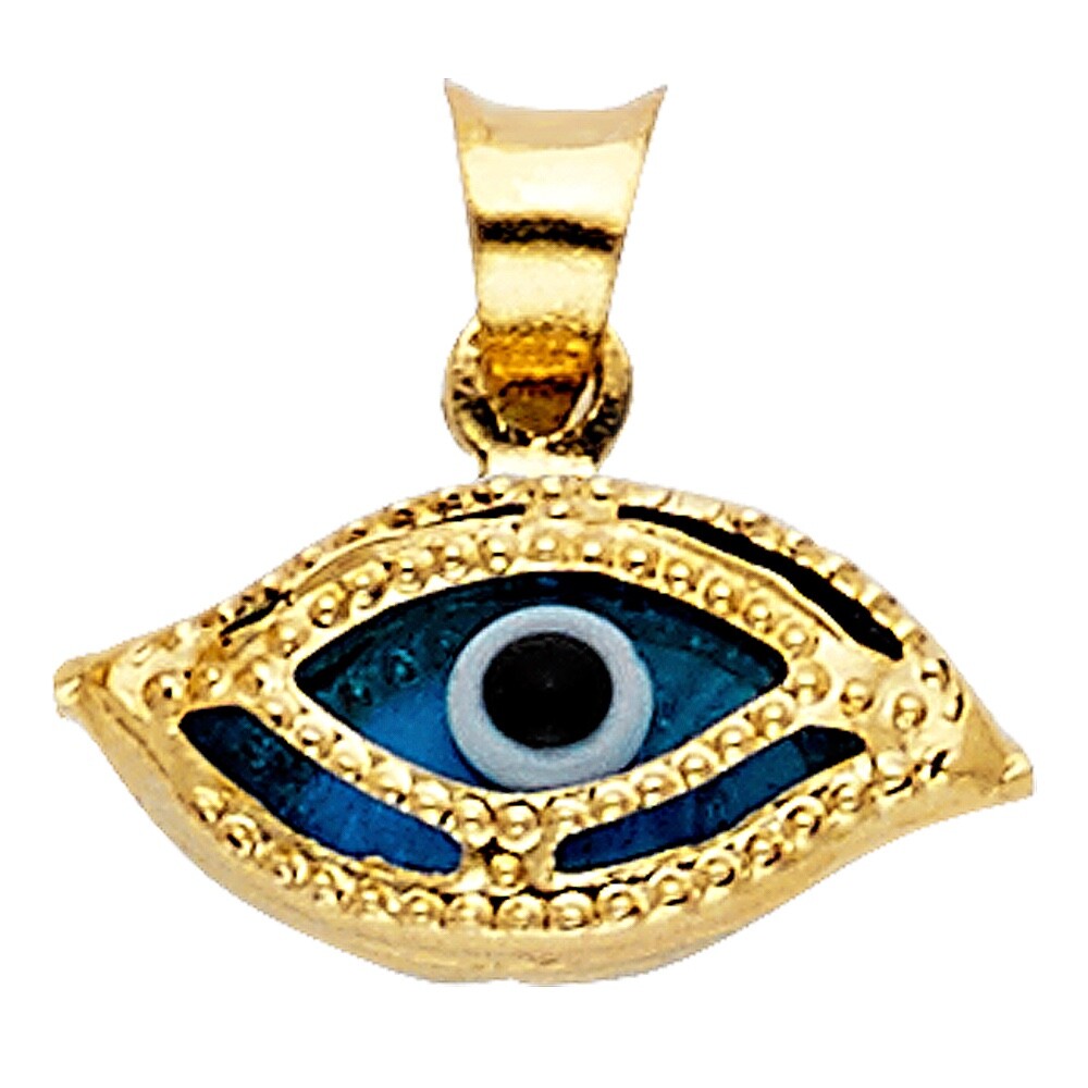 14K SOLID GOLD BLUE EVIL EYE PENDANT/14K ORO PURO DIJE DE OJO DE LA SUERTE-14KP1