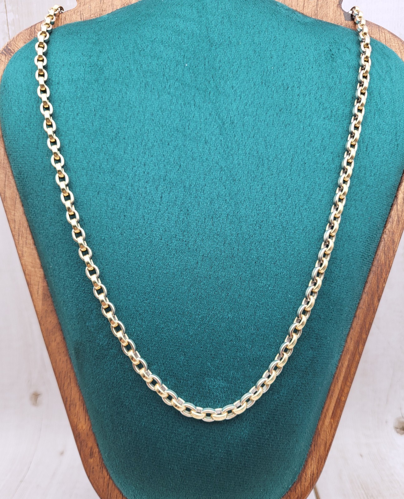 Heavy! Solid 14K 2 Tone Gold 24″ Fancy Link Chain Necklace 63.1 Grams Rolo Cable