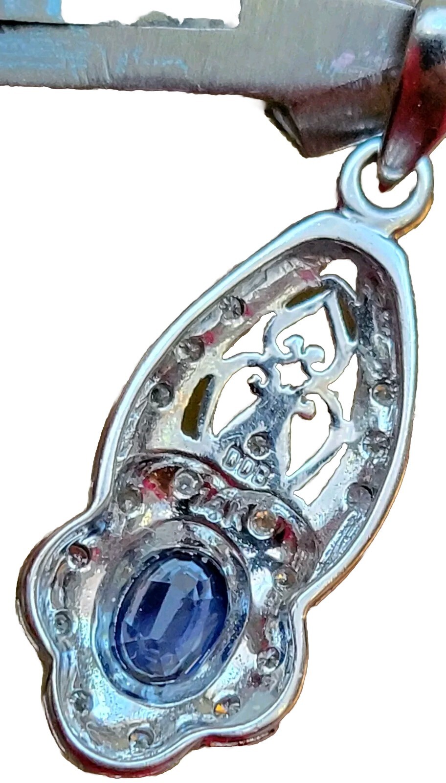 Sapphire And Diamonds 14k White Gold Art Deco Pendant Substantial 4.34g Beauty