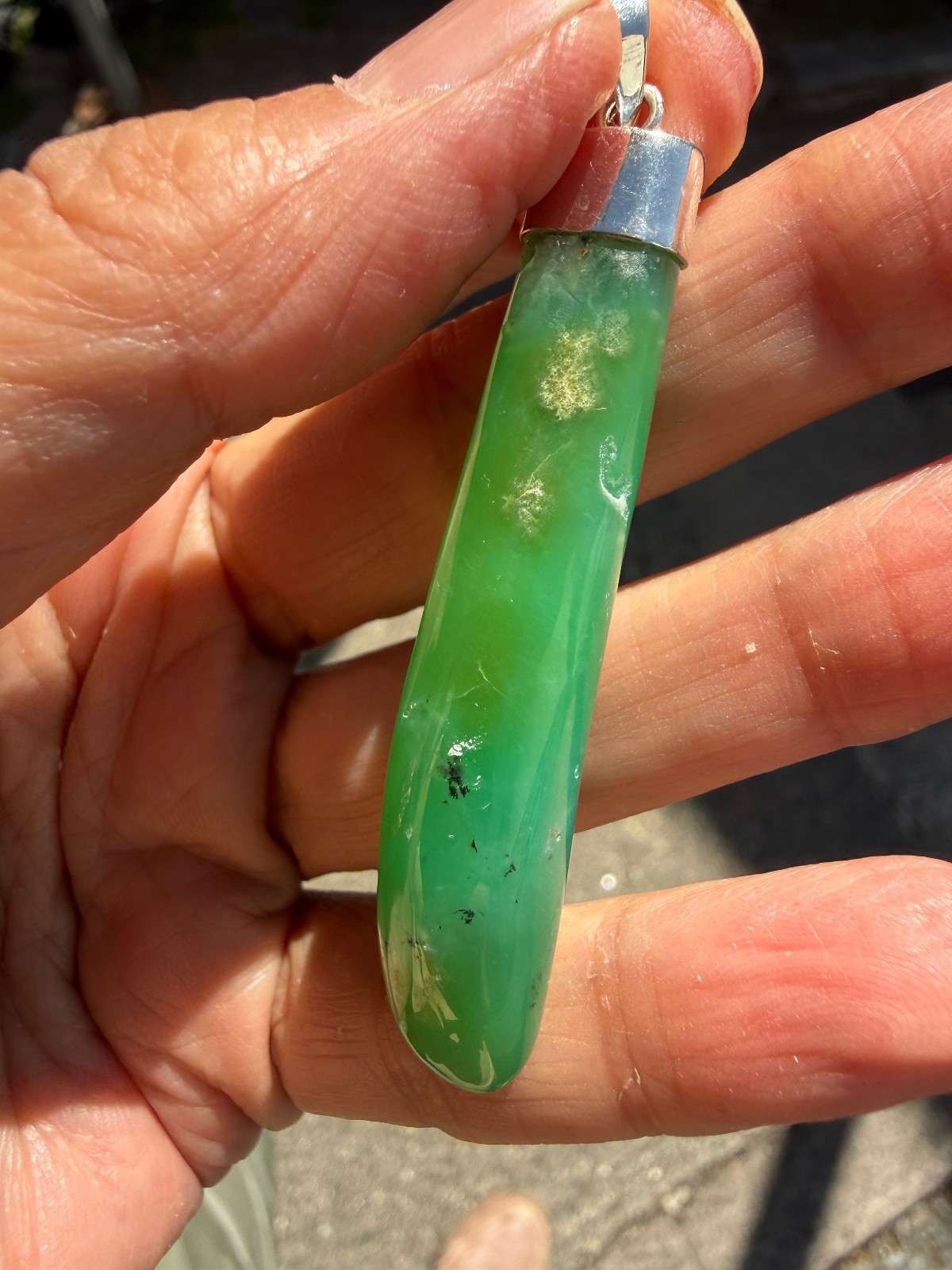 Chrysoprase Crystal Point Polished Pendant Healing Silver 925 Healing Natural Lg