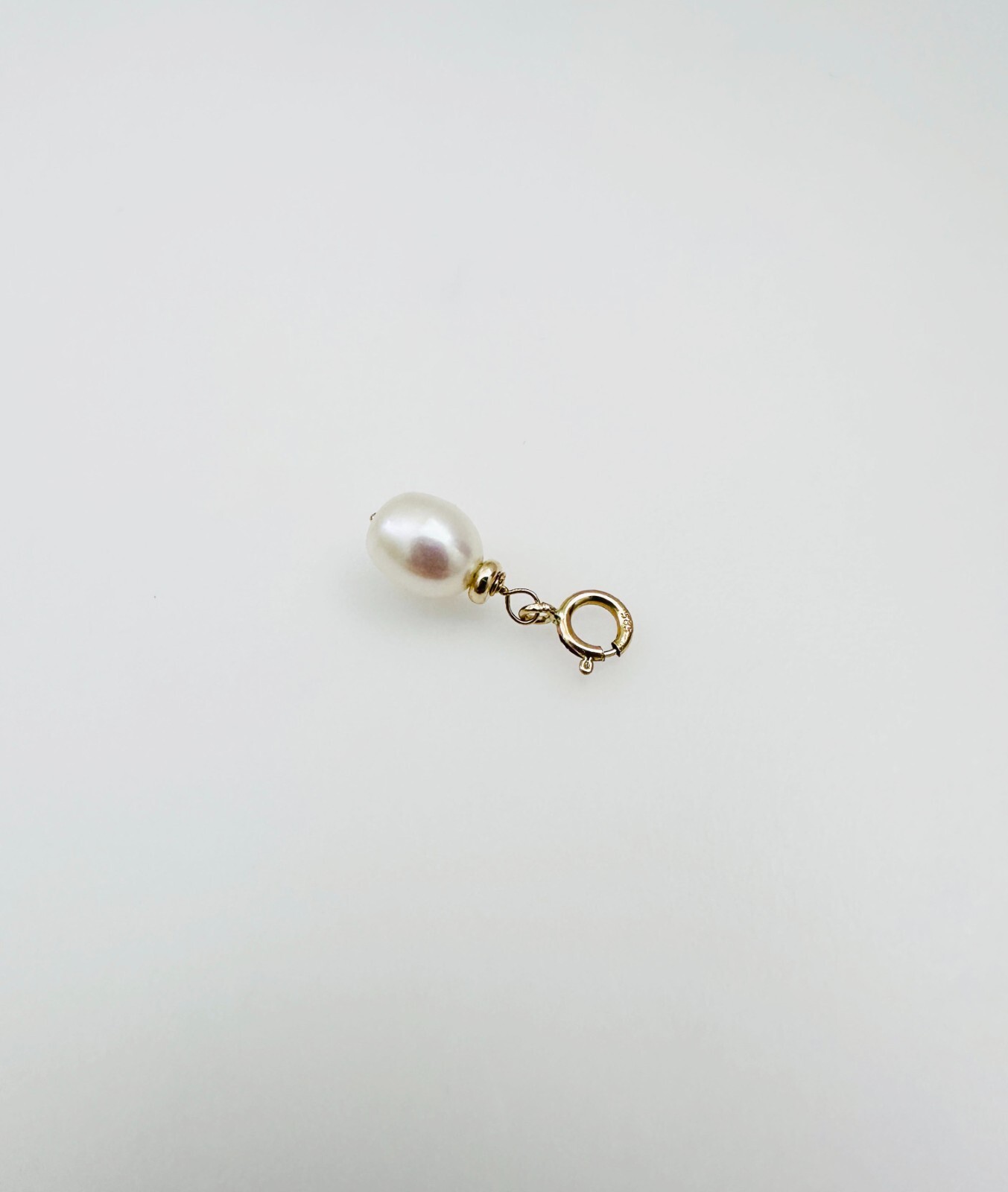 14K Solid Yellow Gold Dangle Baroque Pearl Small Charm Pendant w/Spring Clasp