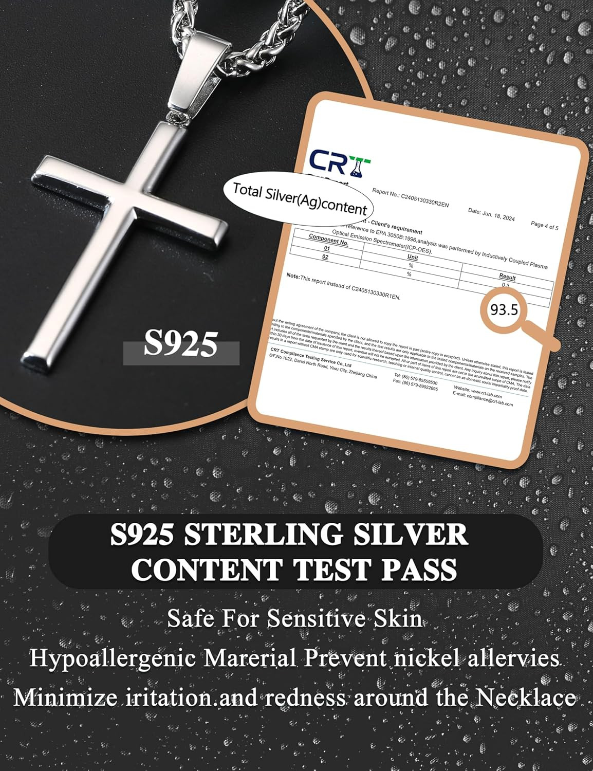 Sterling Silver Cross Necklace with Removable Pendant and Wheat Chain, 16-30