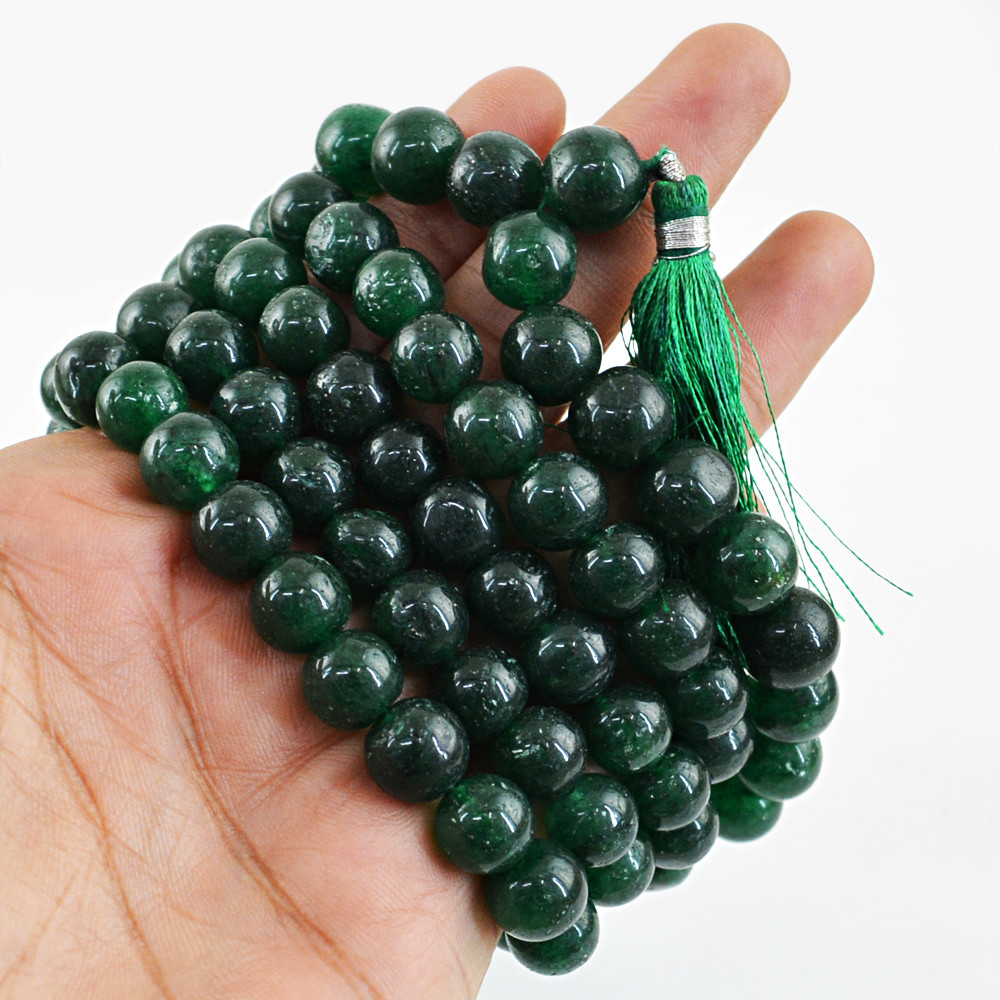 807.00 Cts Natural Green Jade 108 Round Beads Necklace Healing Prayer Mala (DG)