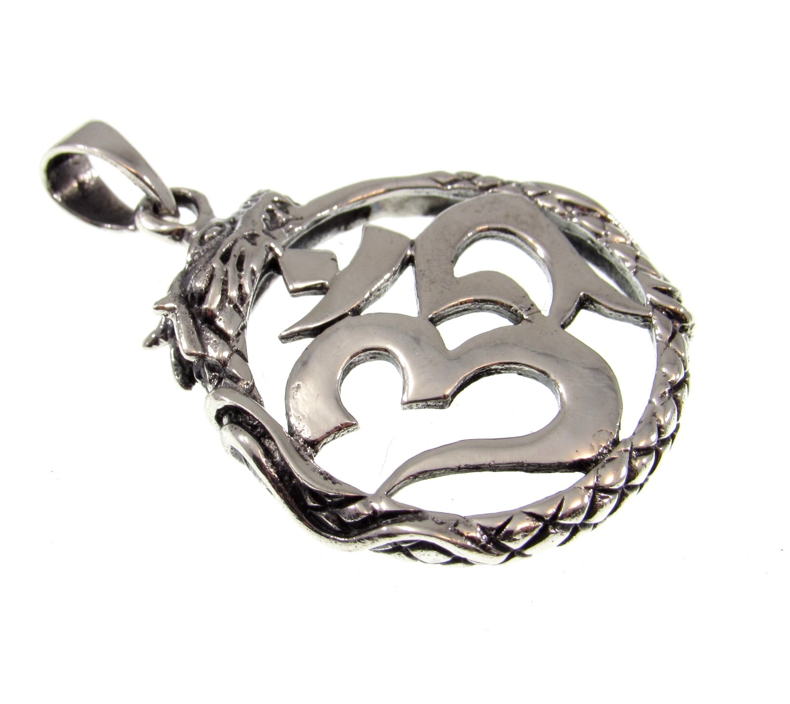 Solid 925 Sterling Silver Snake/Serpent/Dragon OUROBOROS OM / OHM / AUM Pendant