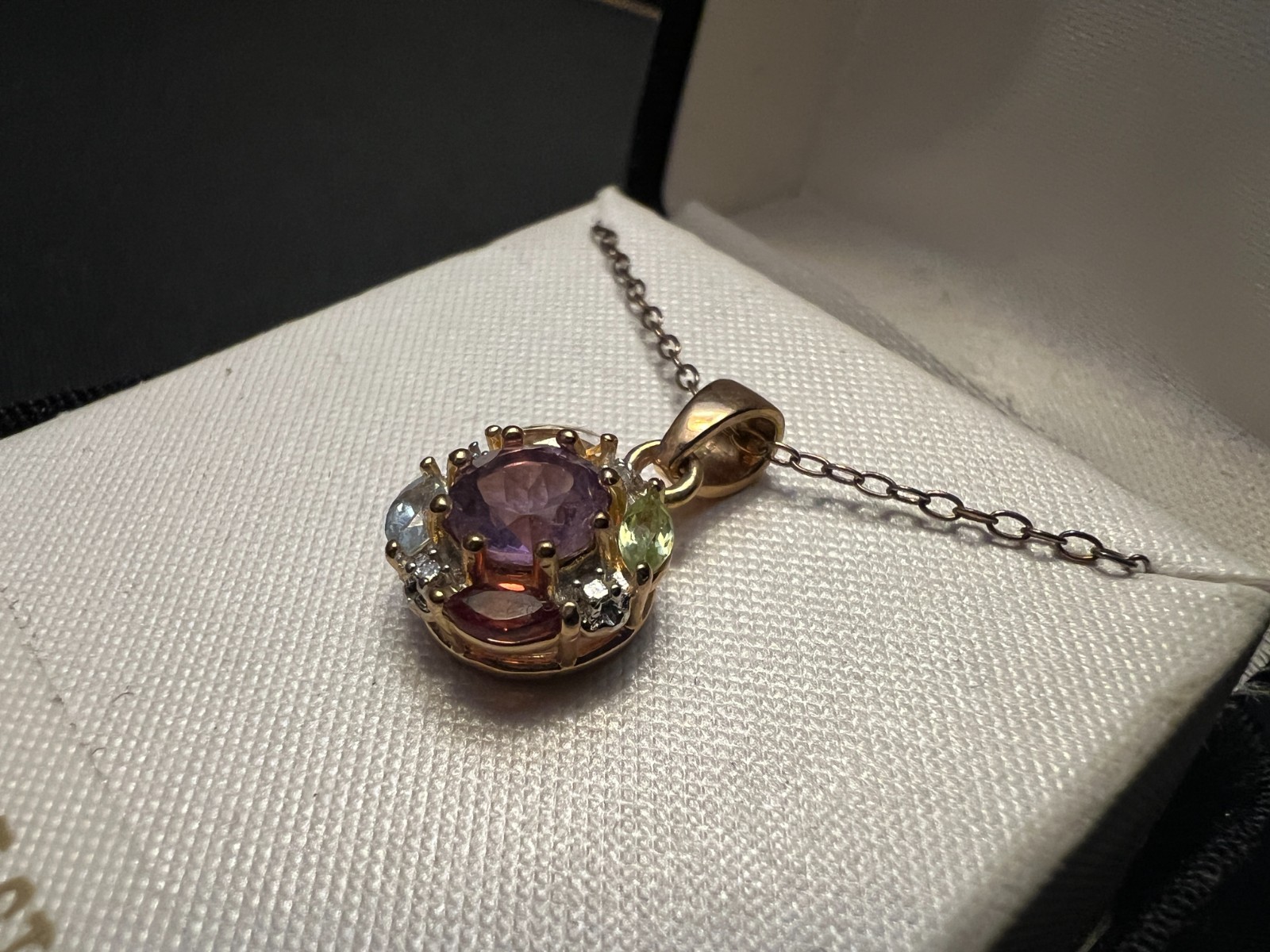 Gold Over Sterling Silver Multi Gemstone Cluster Pendant Necklace 18″ Box Chain