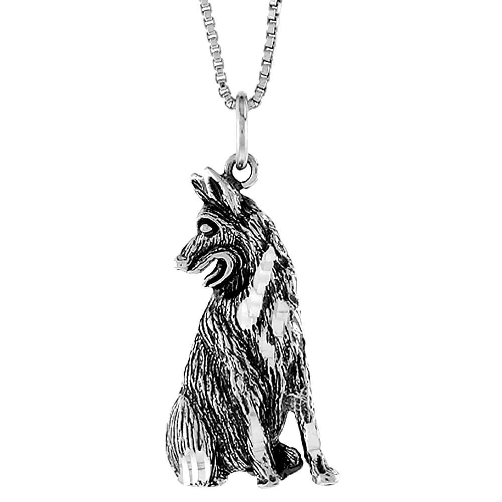 925 Sterling Silver Detailed German Shepherd Dog Pendant 1 1/16 (27mm) Inch Tall
