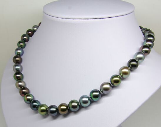 18″7-9MM NATURAL SOUTH SEA GENUINE BLACK MULTICOLOR ROUND PEARL NECKLACE