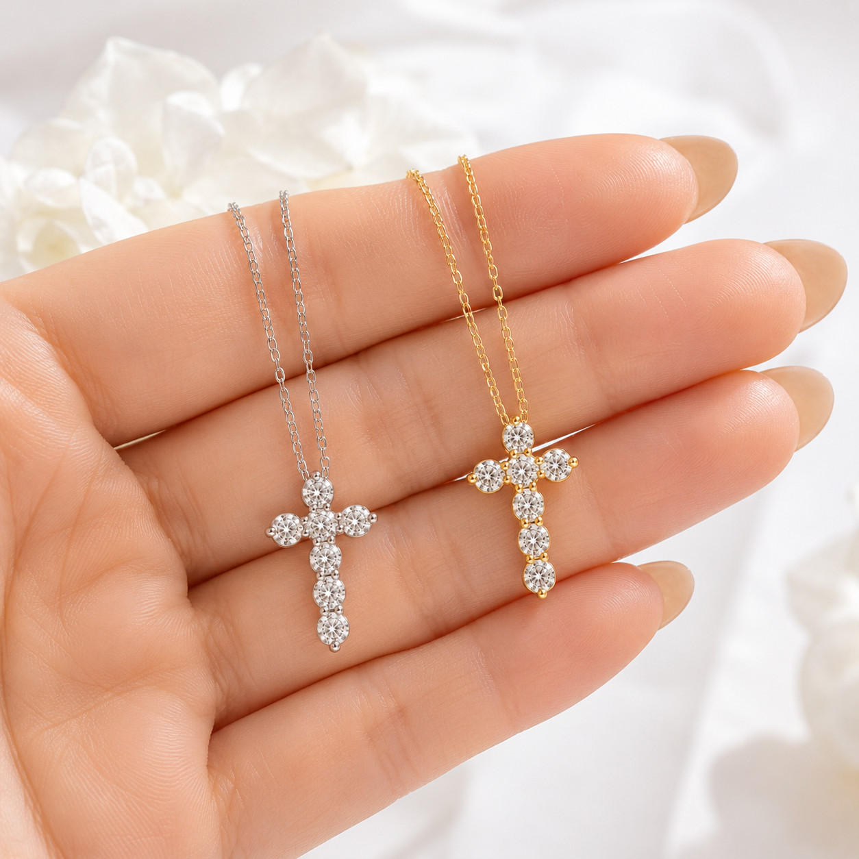 14K Gold Lab Grown Diamond Cross Pendant Necklace 0.60CTW 18″ Chain DEF VS2