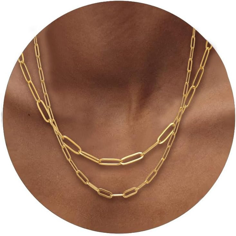 18K Gold Paperclip Chain Link Necklace Dainty Paperclip Link Chain Layered Neckl